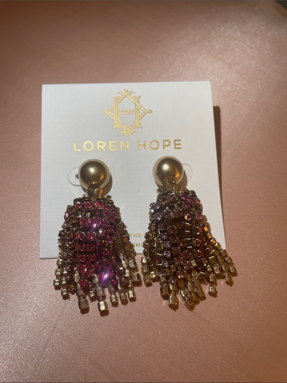 Loren Hope Pink and Gold Beaded Tassel Earrings